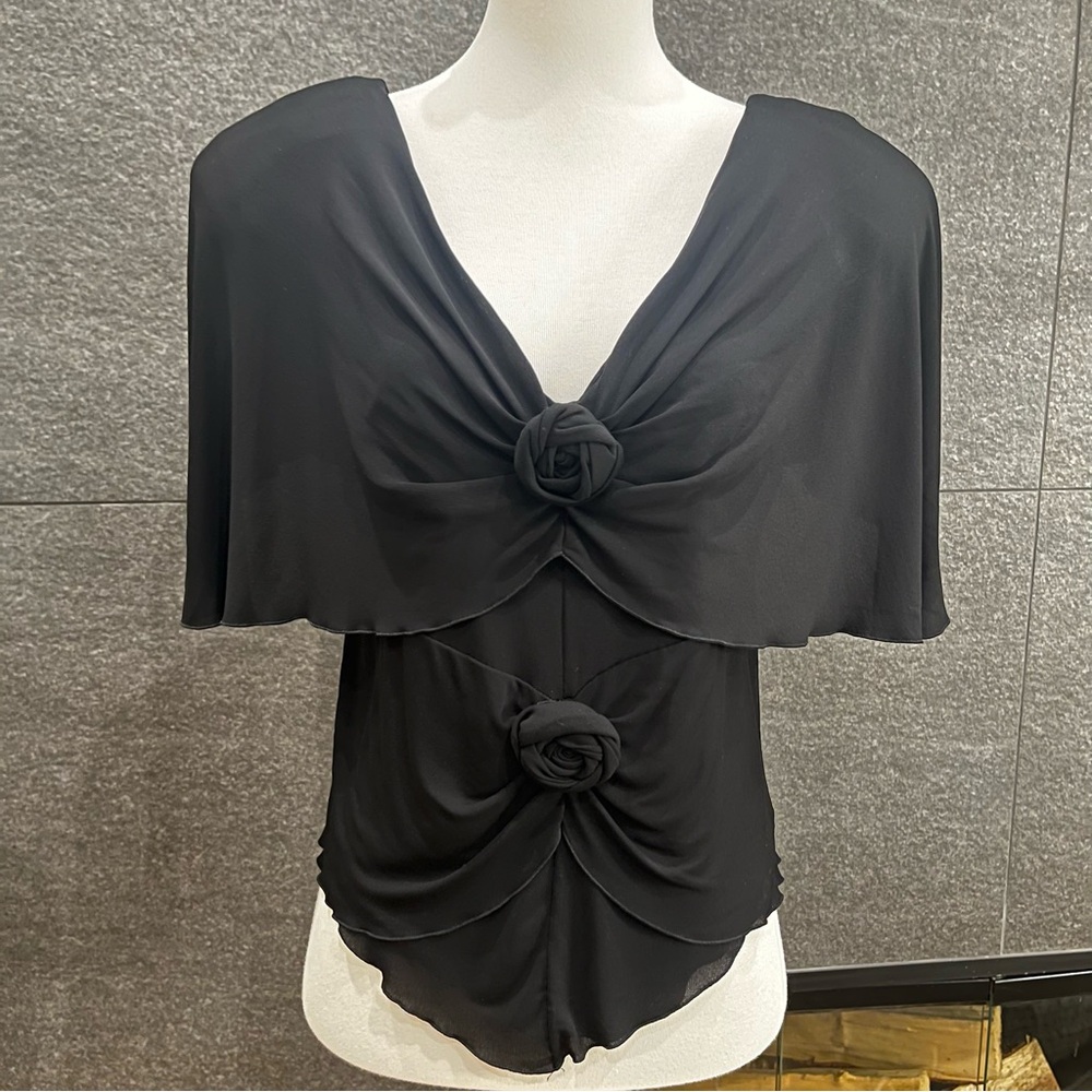 Saint Laurent Black Ruffled Rose Padded Shoulder Top - Picture 3 of 15
